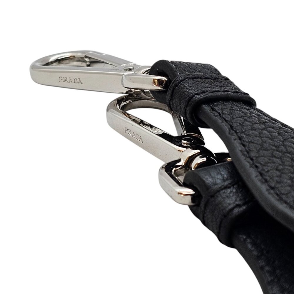 Prada Black and Beige bag strap with silver-tone hardware and embroidered logo - Picture 4 of 4